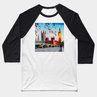 Oil on canvas, London street. A work of art. Big Ben and the Red Tree. To England Baseball T-Shirt